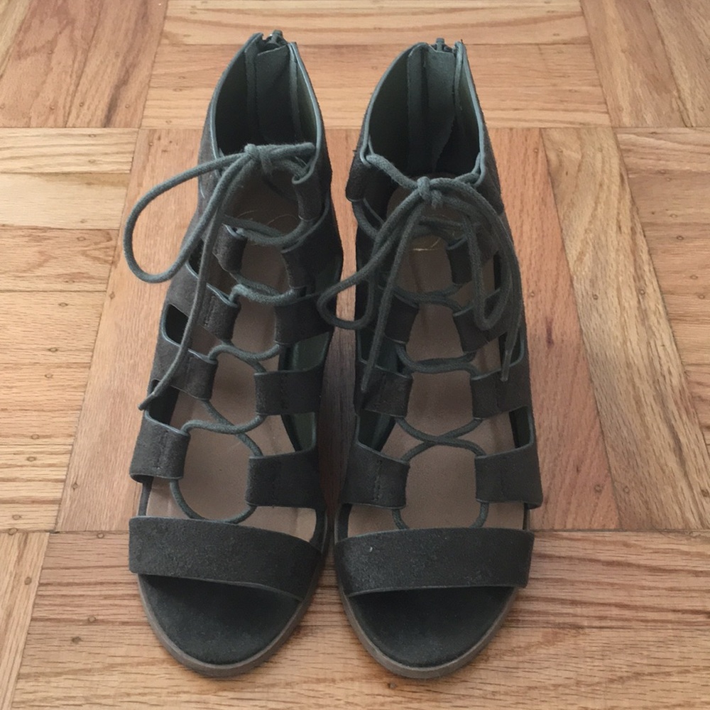 Olive Green Suede Wedges